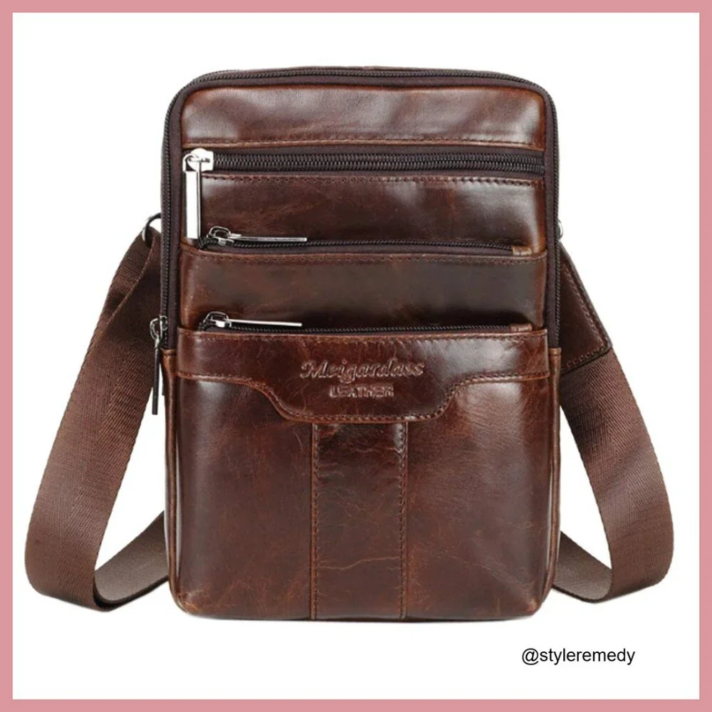 Genuine Leather Messenger Bag for Business Travel Outdoor